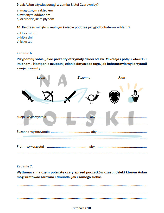 Sprawdzian Z Lektury Opowieści Z Narnii Klasa 4